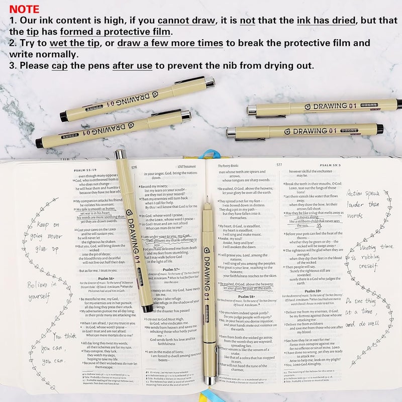 KOUSICOO Muchcute Extra Fine Point Writing Pens:6 Black 0.25mm Ultra Thin Micron Pen 01 No Bleed Bible Journaling Study Supplies Annotation Smooth Waterproof Micro Line Tip Fineliner Gel Felt Ink Markers Stuff - Image 5